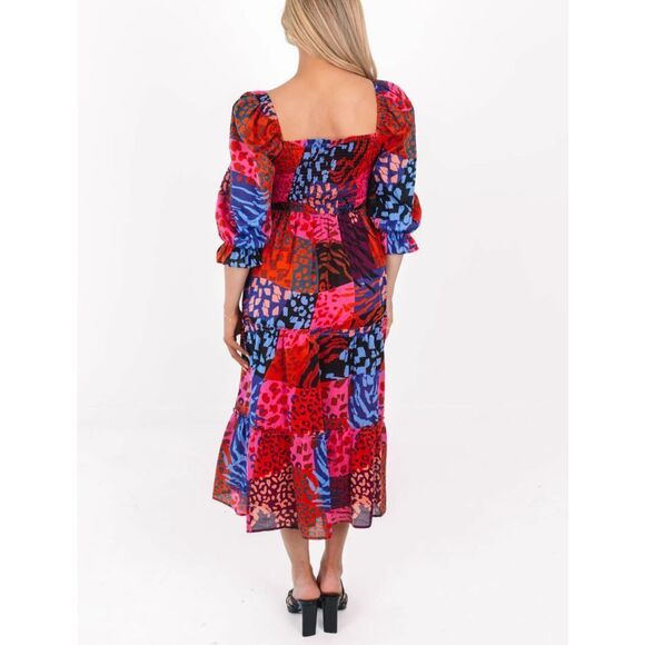 J. MARIE NWT The Jade Square Neck Ruched Midi Dress Multicolor Floral Large - Picture 3 of 9